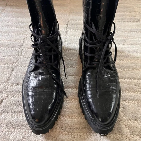 Freda Salvador Emi Embossed Leather Combat Boots - Picture 1 of 5